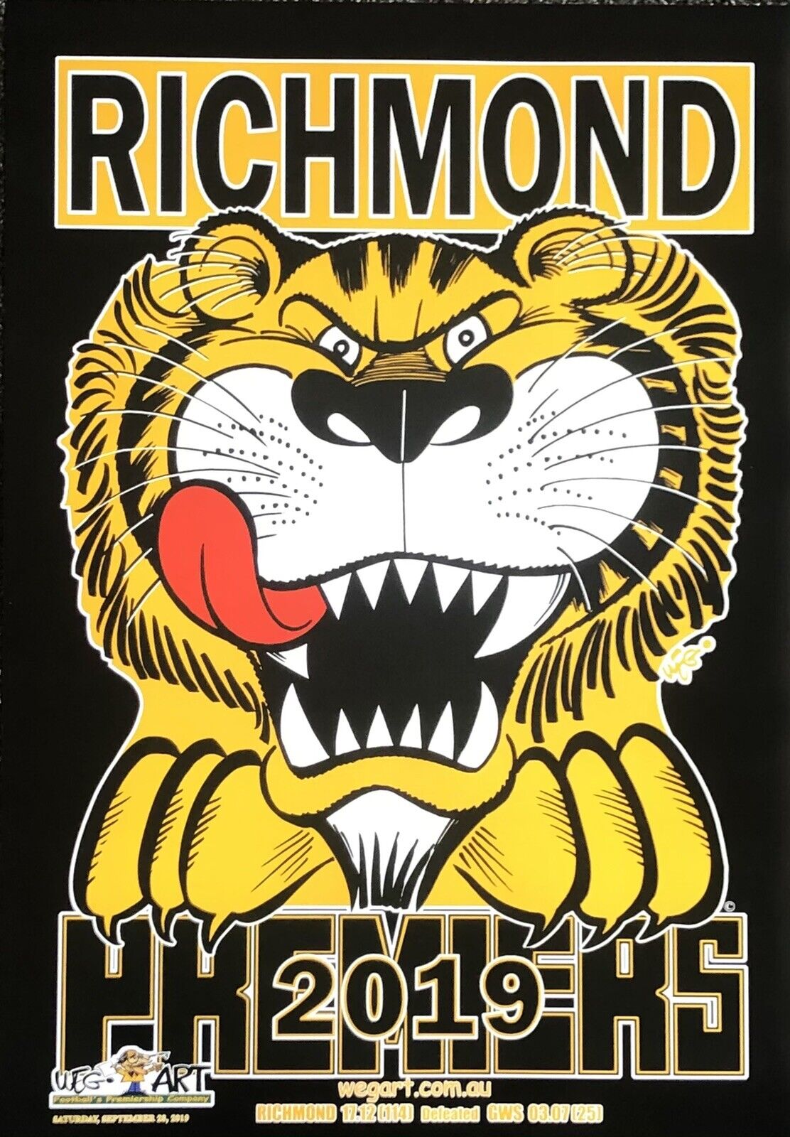 2017, 2019 & 2020 Richmond Tigers WEG Wegart Premiers Black Posters