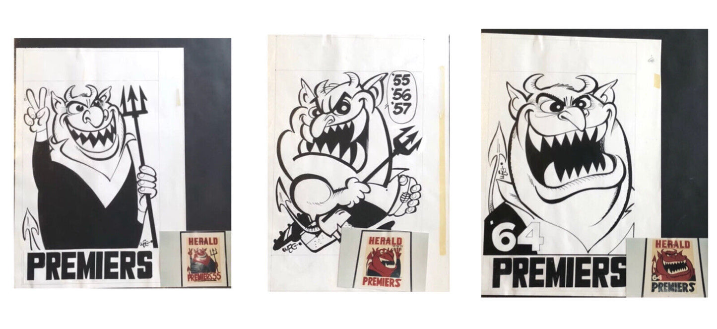 WEG Melbourne Demons ORIGINAL HAND DRAWN WEG ARTWORK 1955, 1957 + 1964 Published