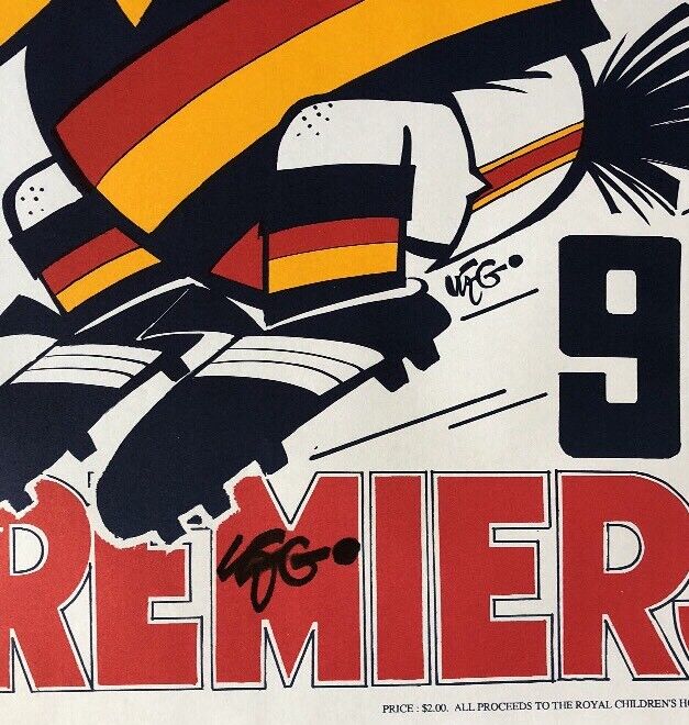 1998 Adelaide Crows Premiership Poster WEG HAND SIGNED BY WEG