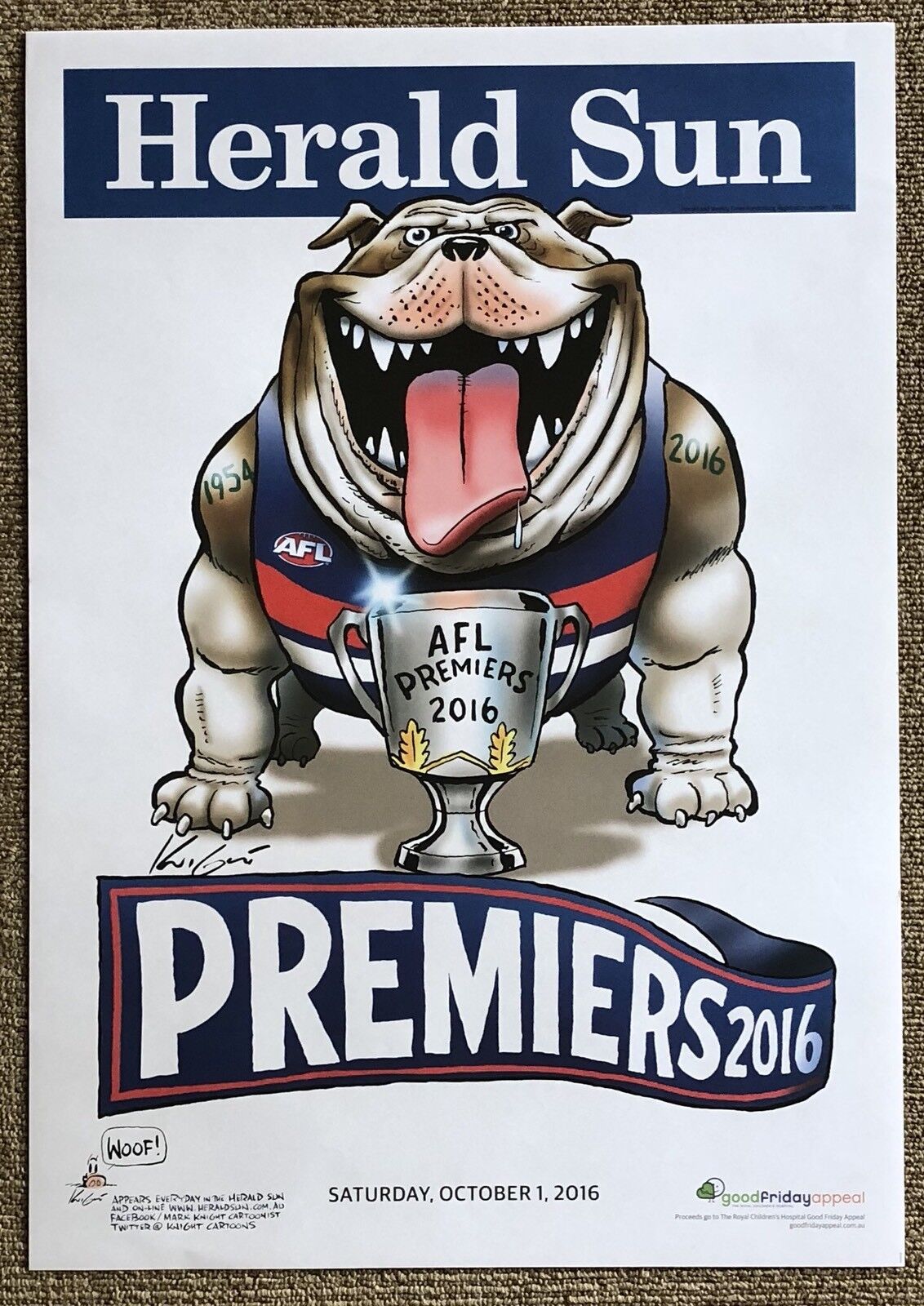 2016 Western Bulldogs Premiers Poster WEG Knight Wegart Supporter Charlie Sutton