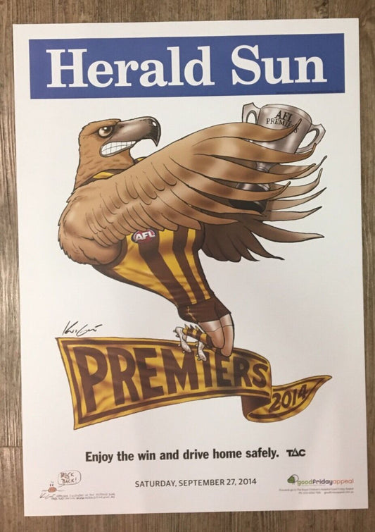 2014 Hawthorn Hawks Premiership Poster Knight / WEG 100% Original