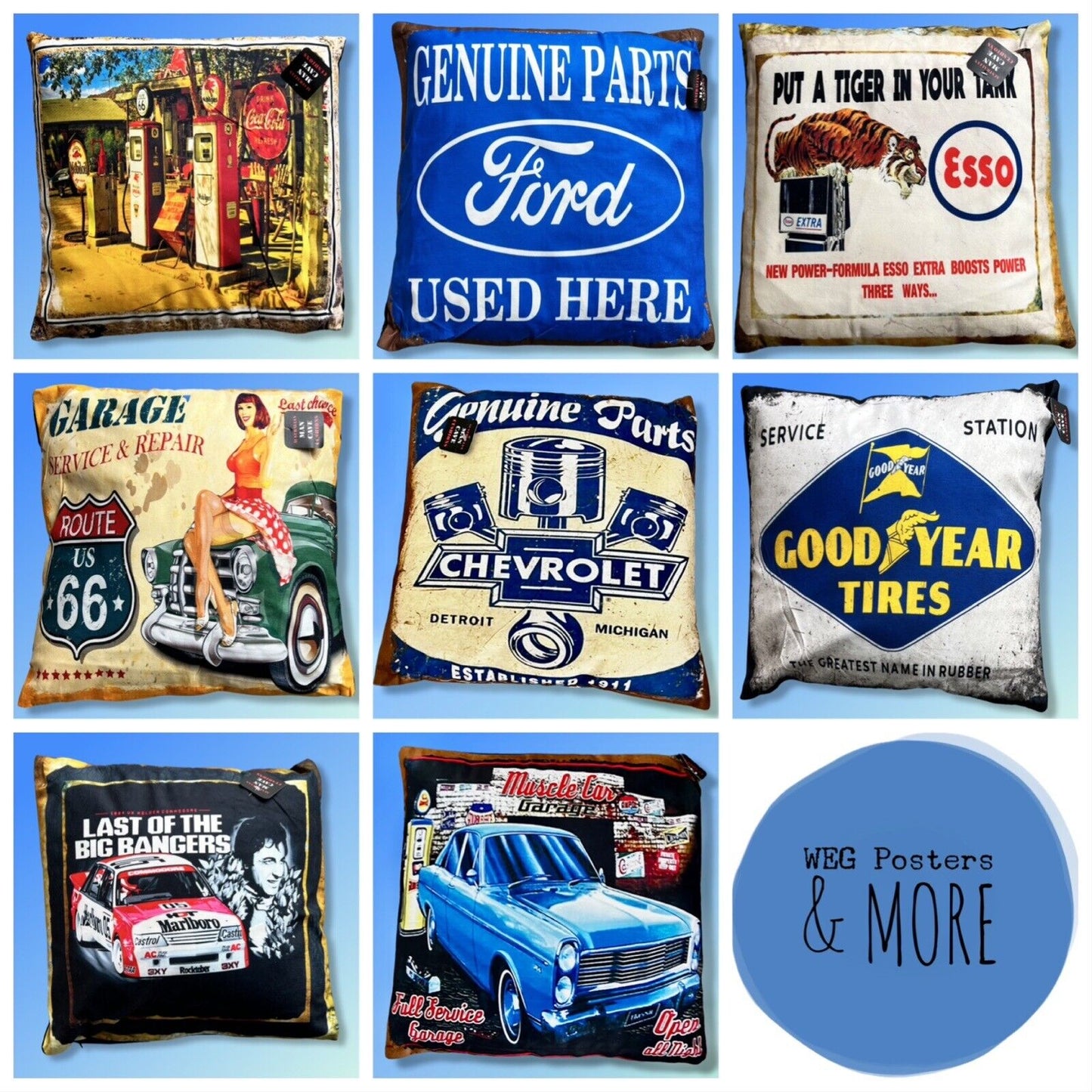 Australian Man Cave CUSHION Mancave Shed 40x40cm - GOODYEAR TIRES