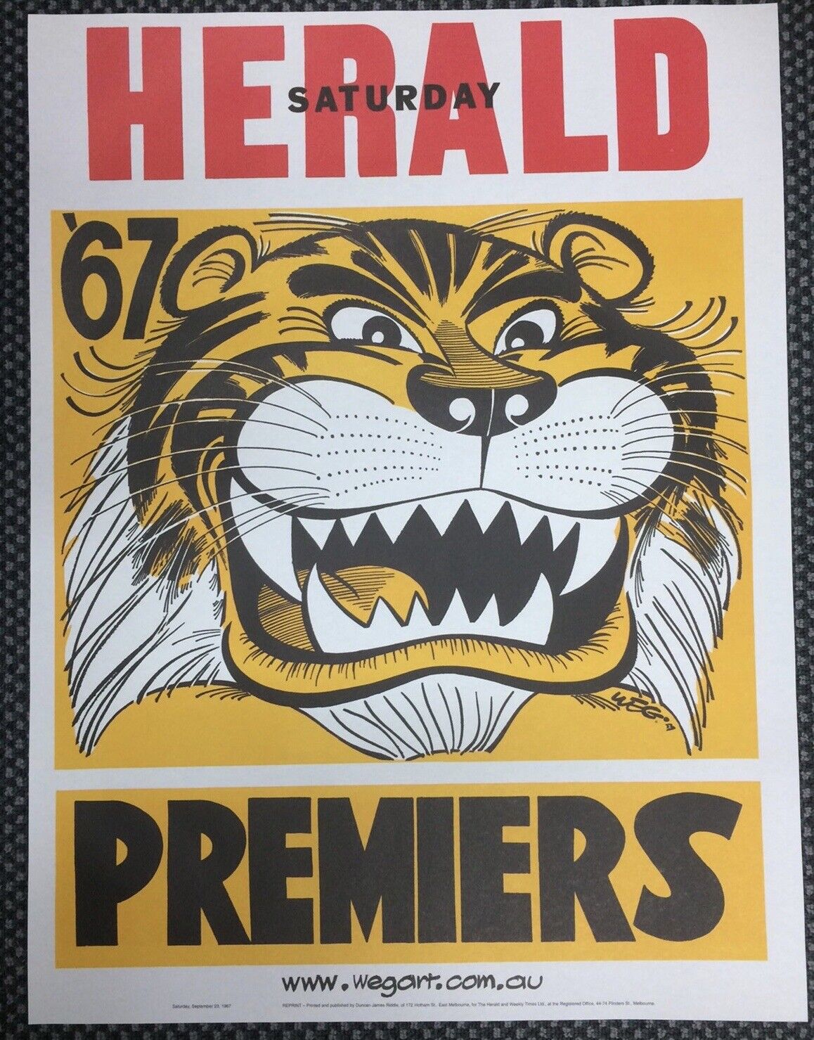 Richmond Tigers WEG Posters REPRINTS 67, 69, 73, 74 & 80