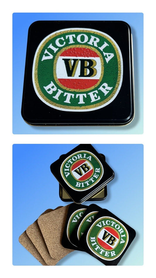 Victoria Bitter VB Cork Backed Drink Coasters Collectible Tin Vintage