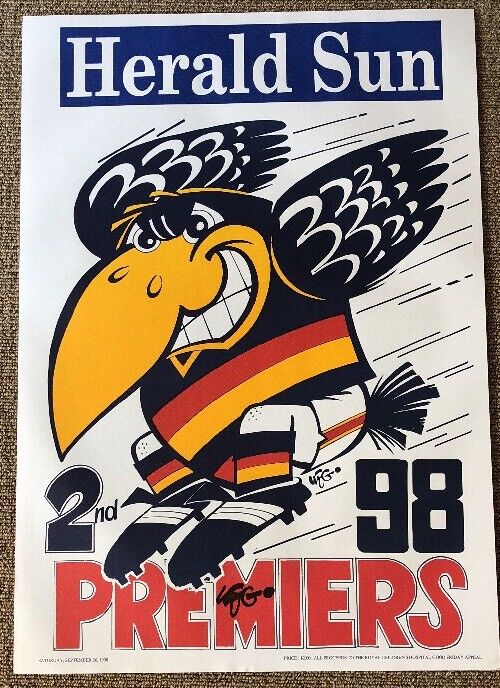 1998 Adelaide Crows Premiership Poster WEG HAND SIGNED BY WEG