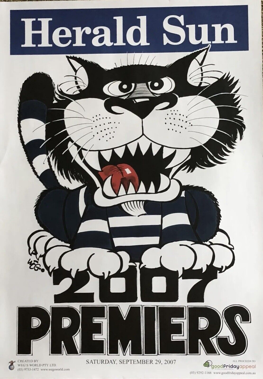 2022 AFL Premiership Poster Geelong Cats plus 2007, 2009 and 2011 WEG/Knight