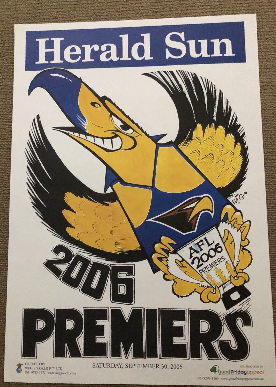 2018, 2006 AFL Premiers Posters West Coast Eagles Knight WEG & Supporters