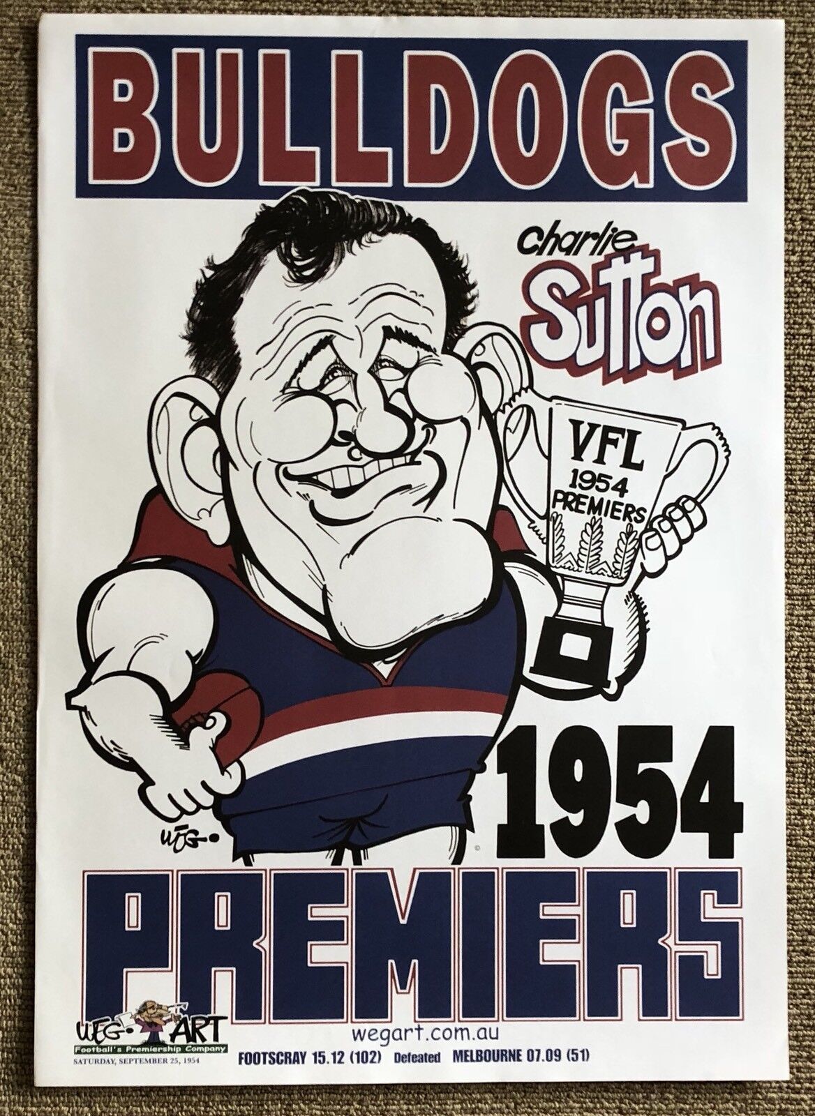 2016 Western Bulldogs Premiers Poster WEG Knight Wegart Supporter Charlie Sutton