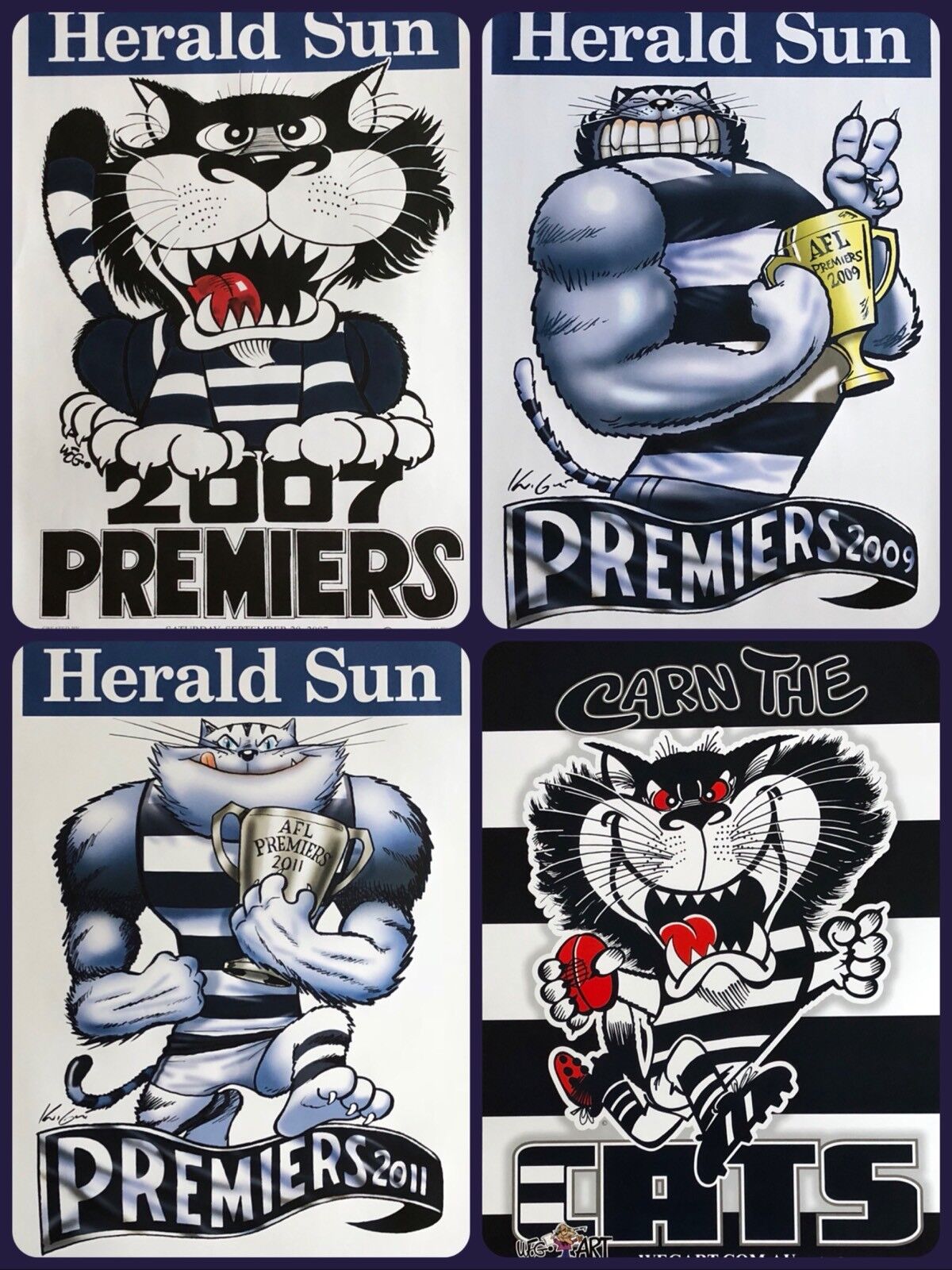 Geelong Cats WEG / Knight Premiers Poster 2007, 2009 & 2011 Plus Supporters