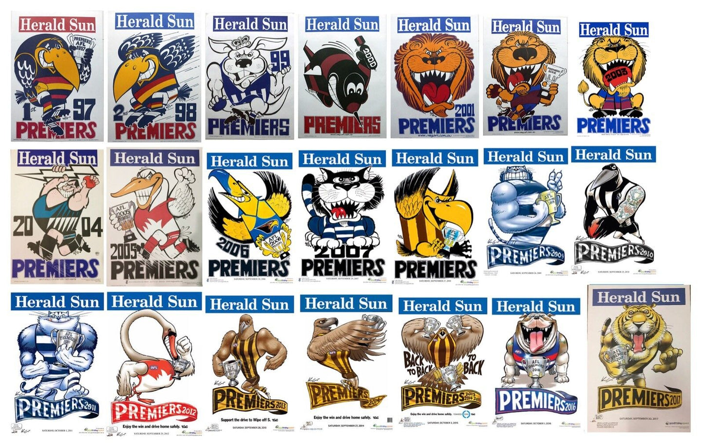 1997-2017 WEG Mark Knight Premiership Poster Collection Original