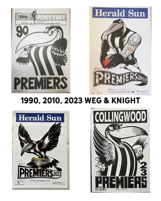 1990, 2010 & 2023 X2 AFL Premiership Posters Collingwood Magpies WEG Art &Knight