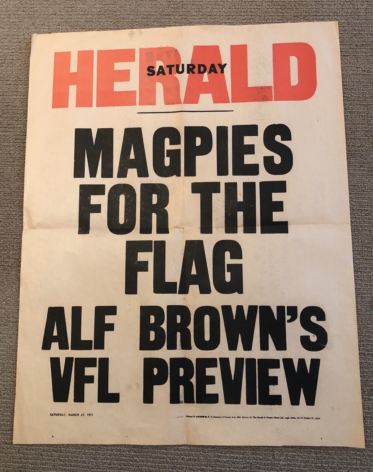 1971 VFL Preseason Prediction Poster Alf Brown Collingwood Magpies