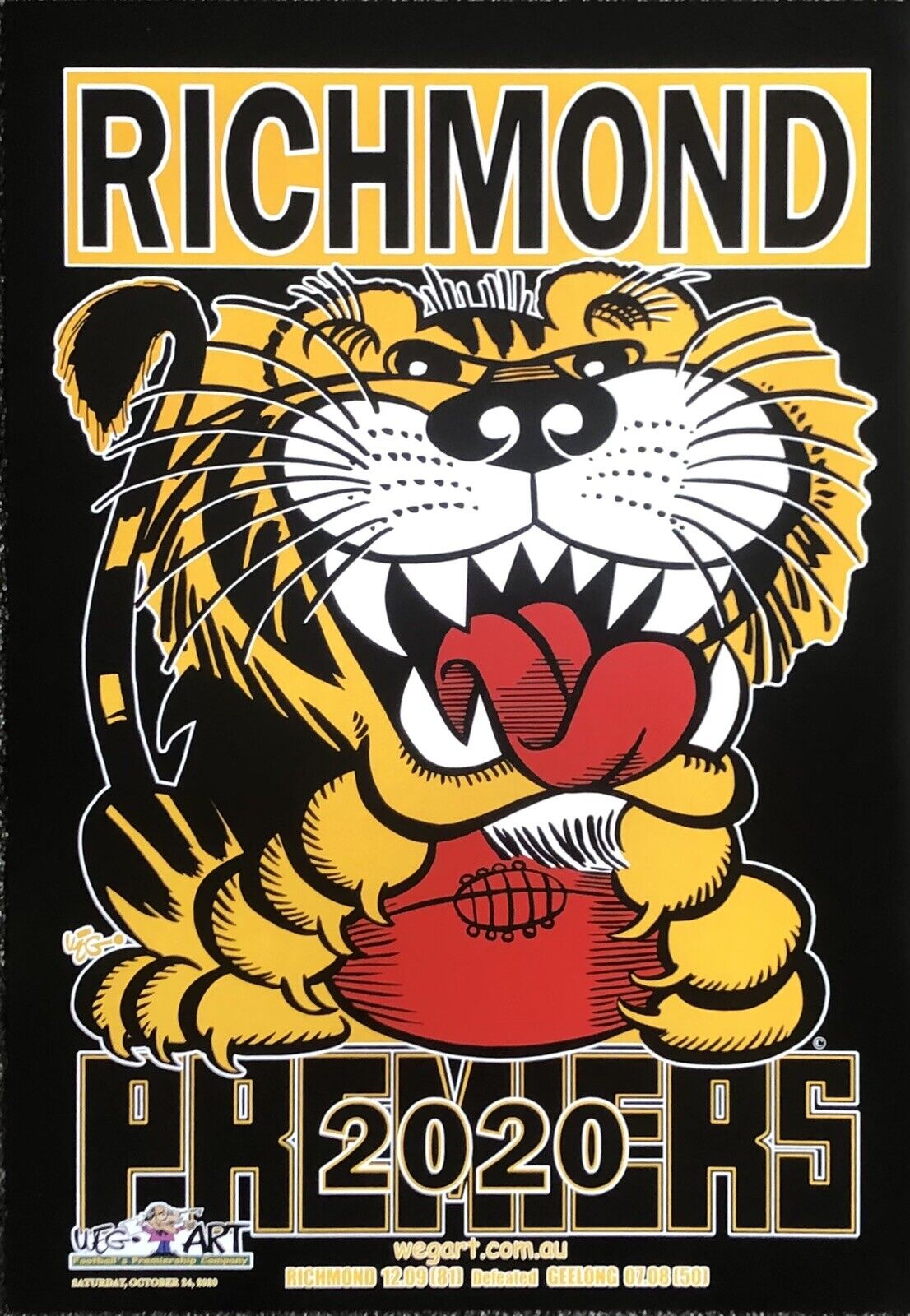 2017, 2019 & 2020 Richmond Tigers WEG Wegart Premiers Black Posters