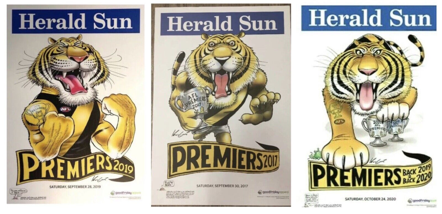 2017, 2019 & 2020 Richmond Tigers Premiers Posters WEG/Knight 100% Original