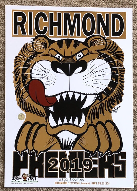 2019 Richmond Tigers WEG Wegart FOIL Premiership Poster