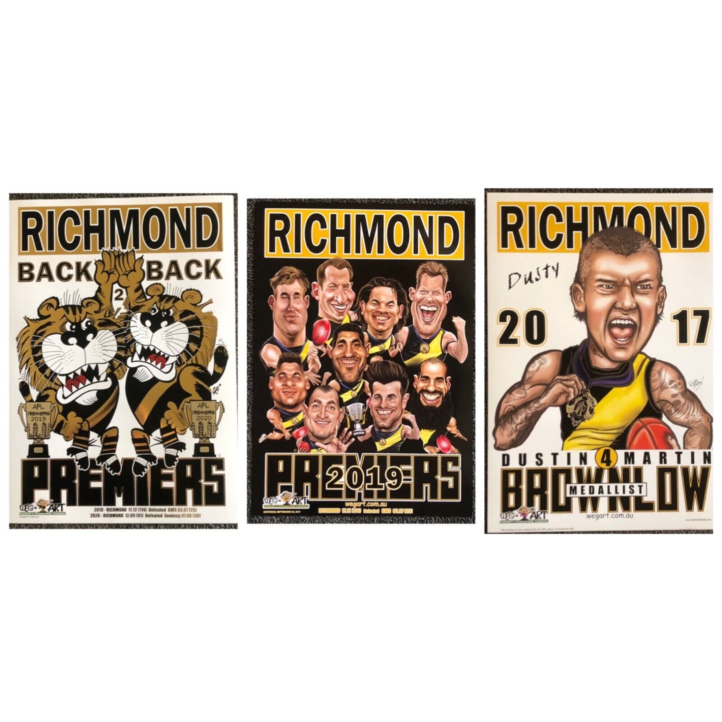 Richmond Tigers 2020 Weg Art WEG Back 2 Back Foil Poster PLUS 2 Bonus Posters!!!