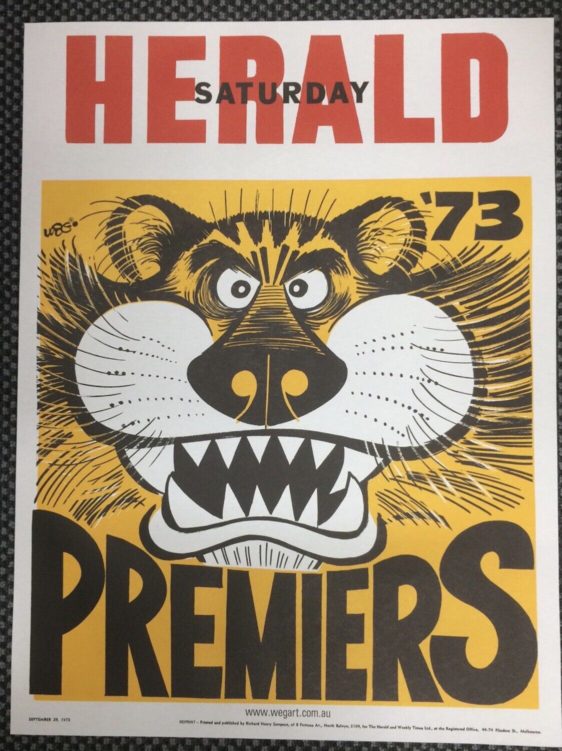 Richmond Tigers WEG Posters REPRINTS 67, 69, 73, 74 & 80