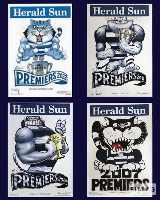 2022 AFL Premiership Poster Geelong Cats plus 2007, 2009 and 2011 WEG/Knight