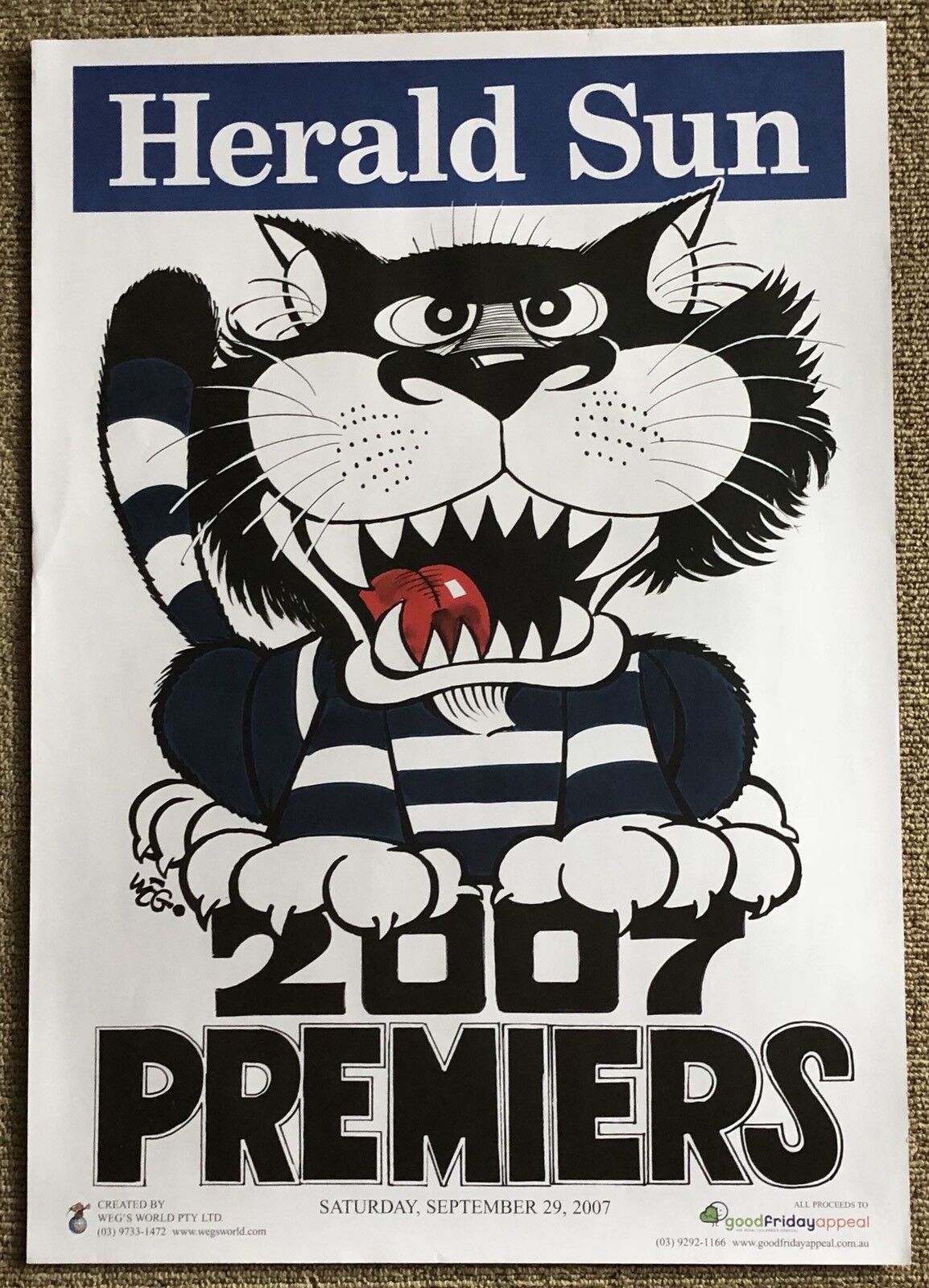 Geelong Cats WEG / Knight Premiers Poster 2007, 2009 & 2011 Plus Supporters