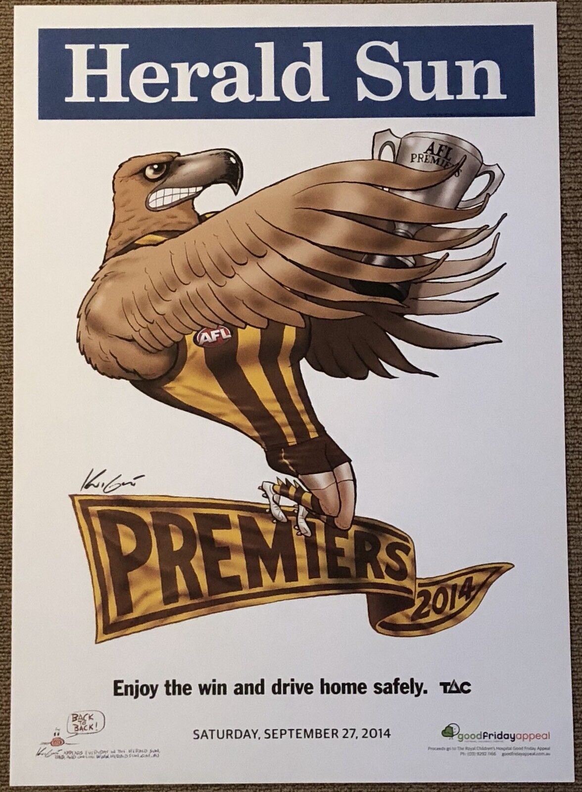 Hawthorn Hawks WEG Knight '08 x2, ‘13, '14 & '15 Premiers Posters, & Supporters