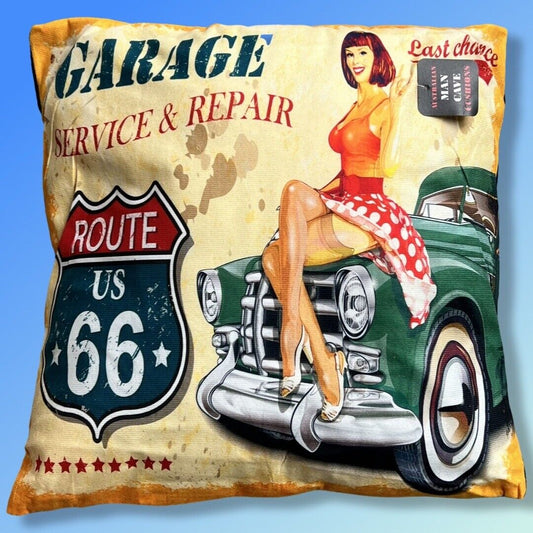 Australian Man Cave CUSHION Mancave Shed 40x40cm - ROUTE 66