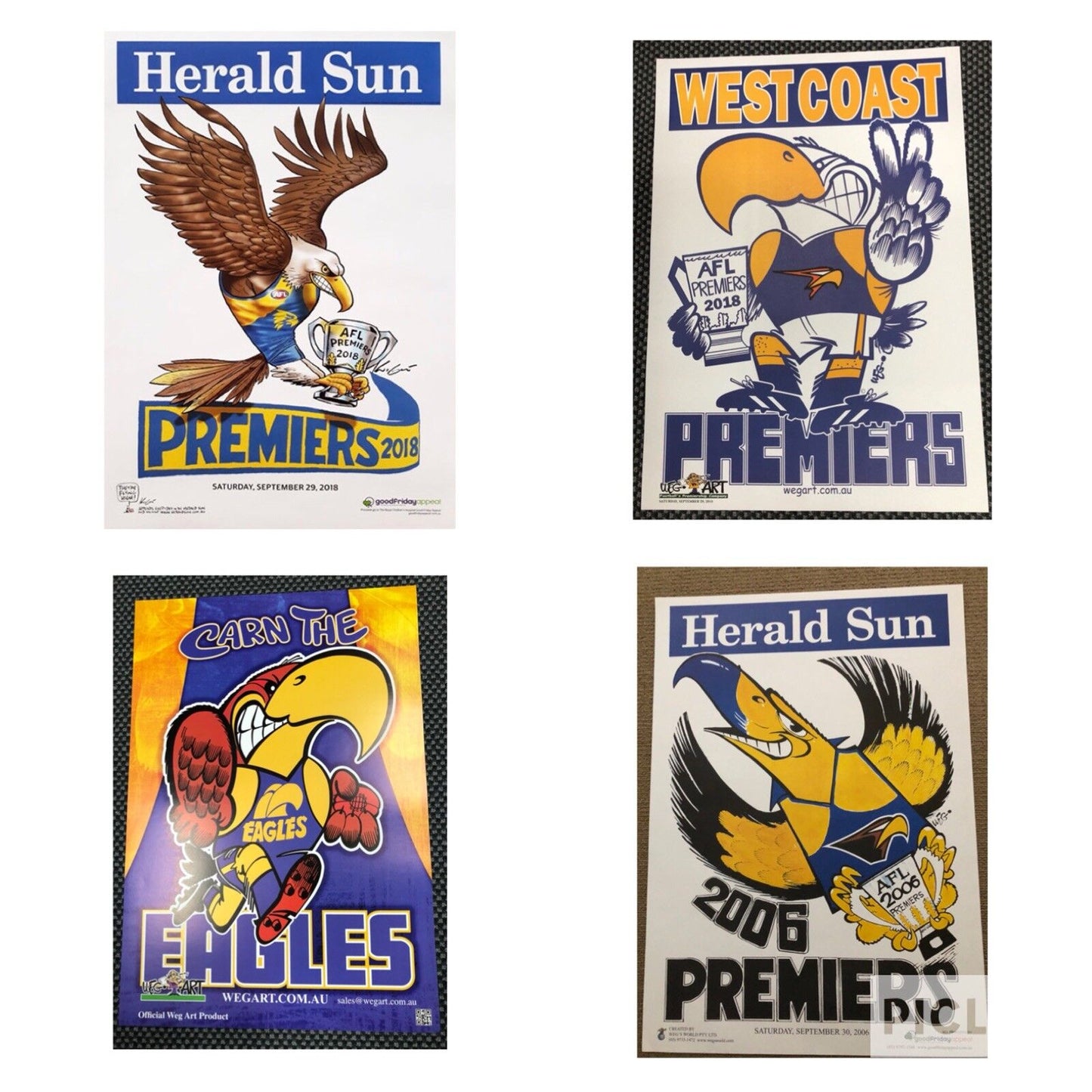 2018, 2006 AFL Premiers Posters West Coast Eagles Knight WEG & Supporters