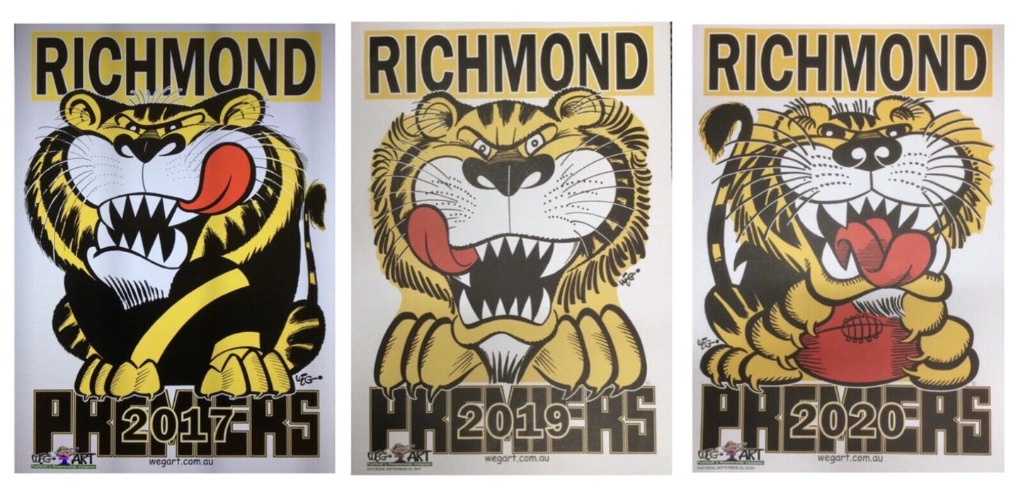 2017, 2019 & 2020 Richmond Tigers WEG Wegart Premiers Posters