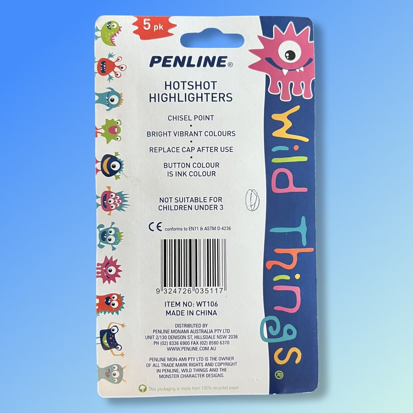 5 Pack Penline “Wild Things” Hotshot Highlighters