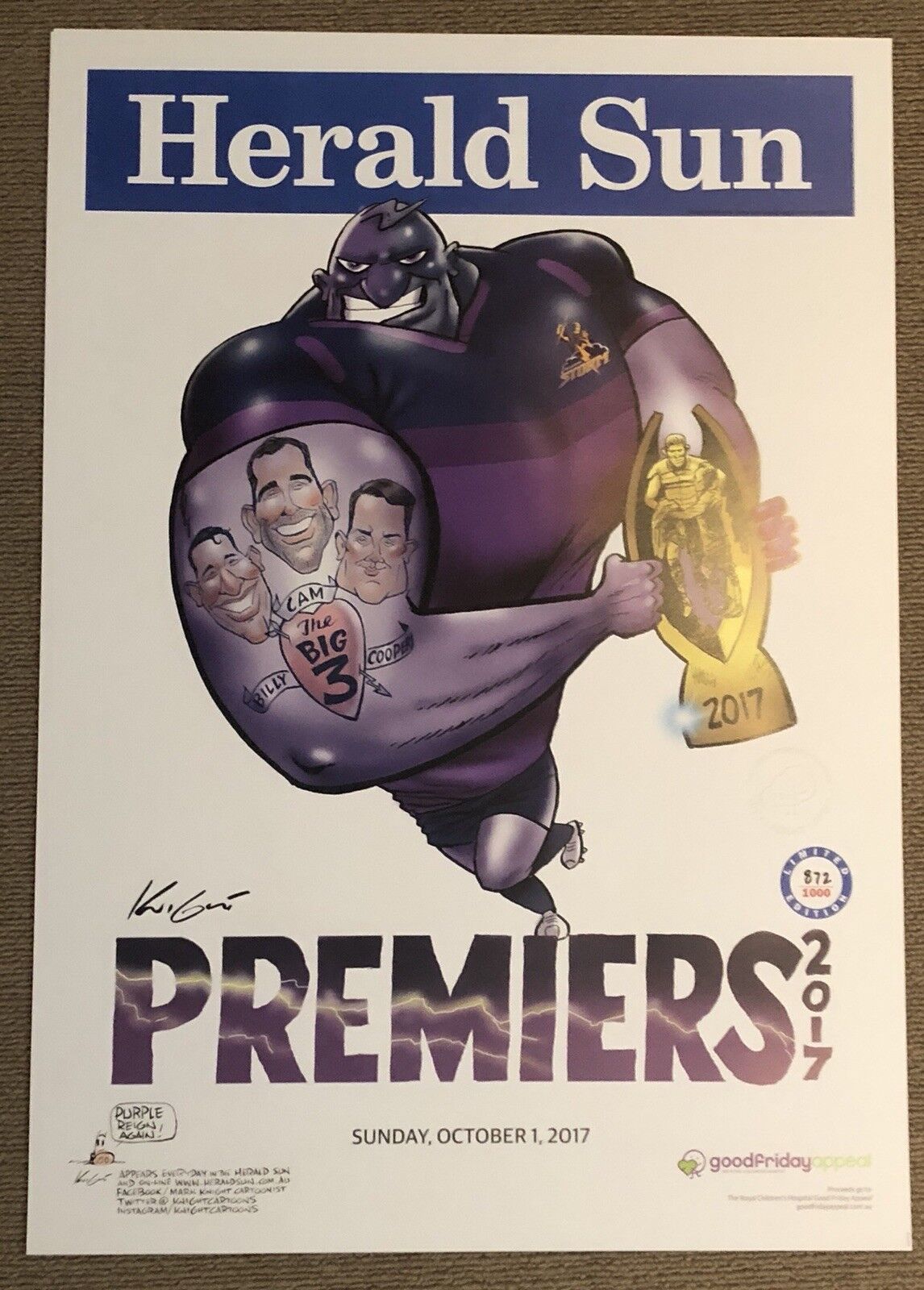 Melbourne Storm NRL Grand Final Poster 2017 Limited Edition #872