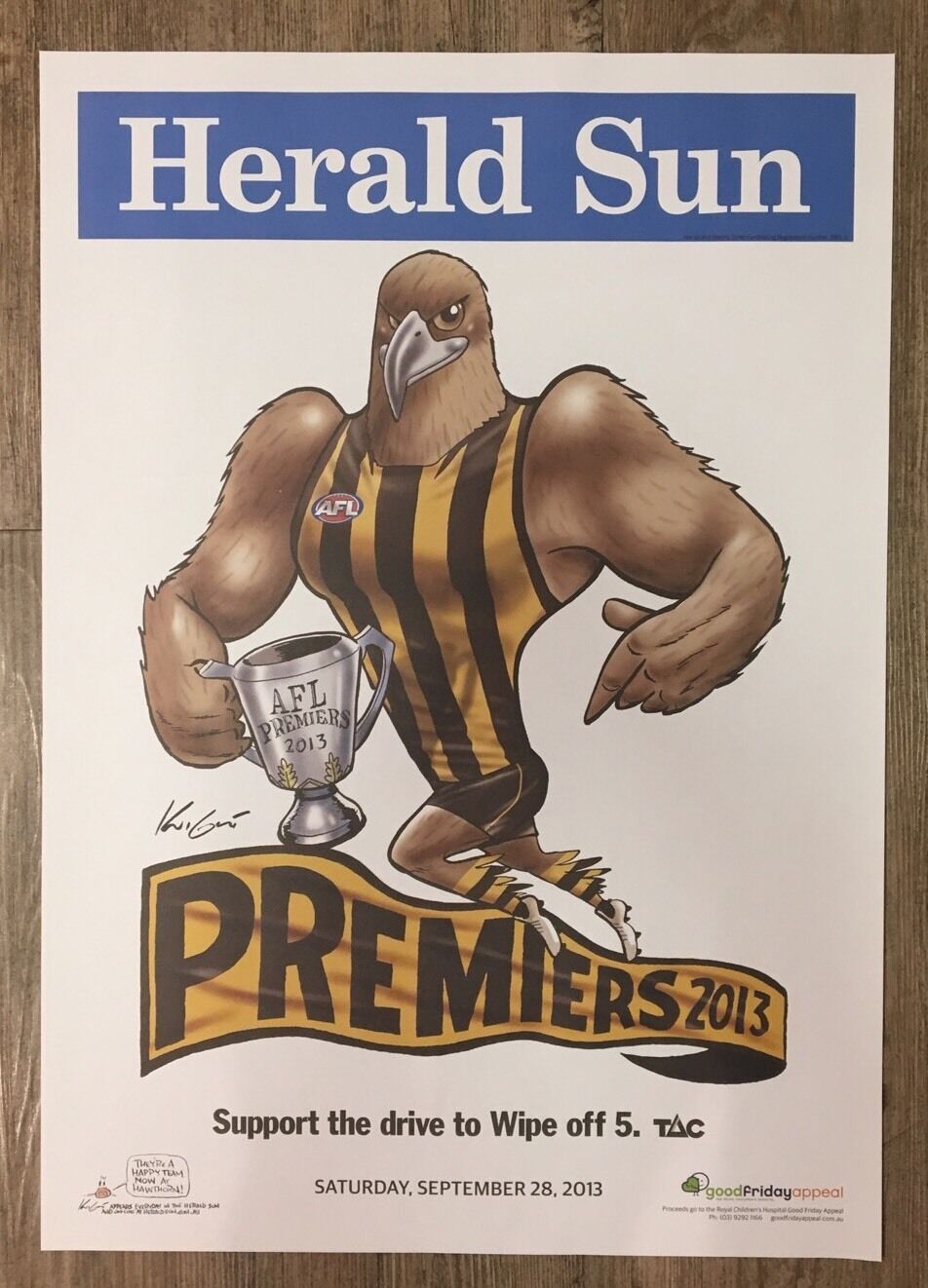 2013 Hawthorn Hawks Premiership Poster Knight / WEG 100% Original