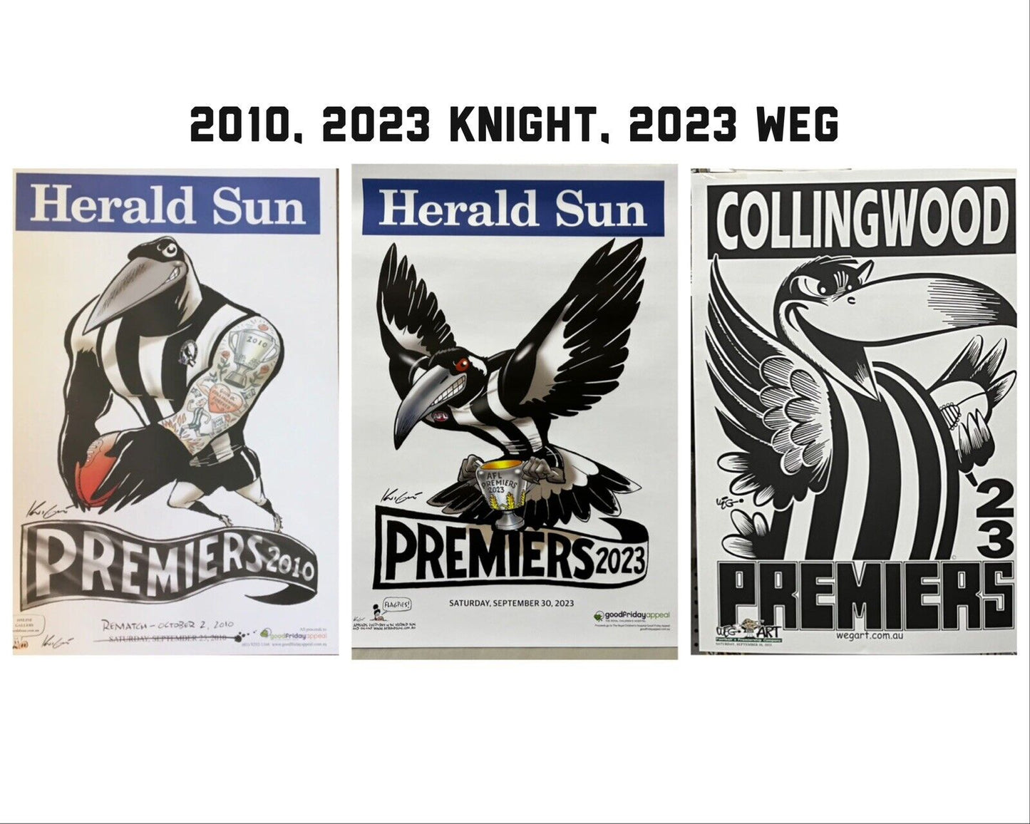 2010 & 2023 AFL Premiership Posters Collingwood Magpies WEG Art &Knight