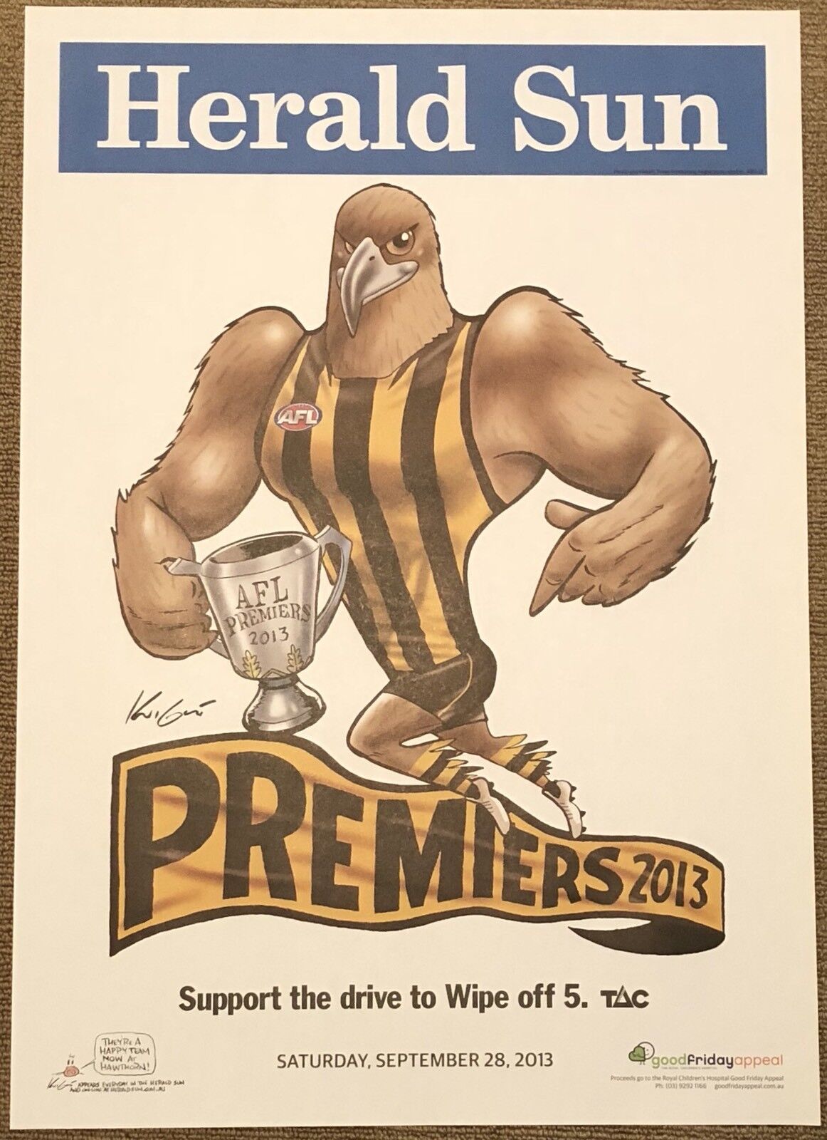 Hawthorn Hawks WEG Knight '08 x2, ‘13, '14 & '15 Premiers Posters, & Supporters