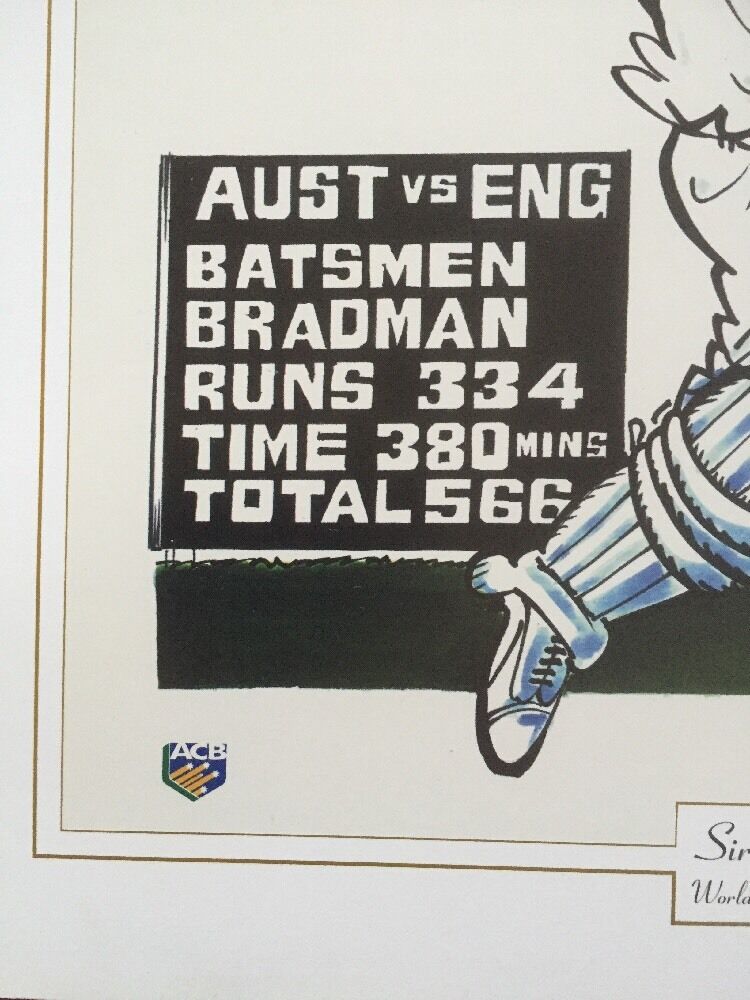 WEG Sir Donald Bradman Cricket World Test Record Score Poster. Signed By WEG