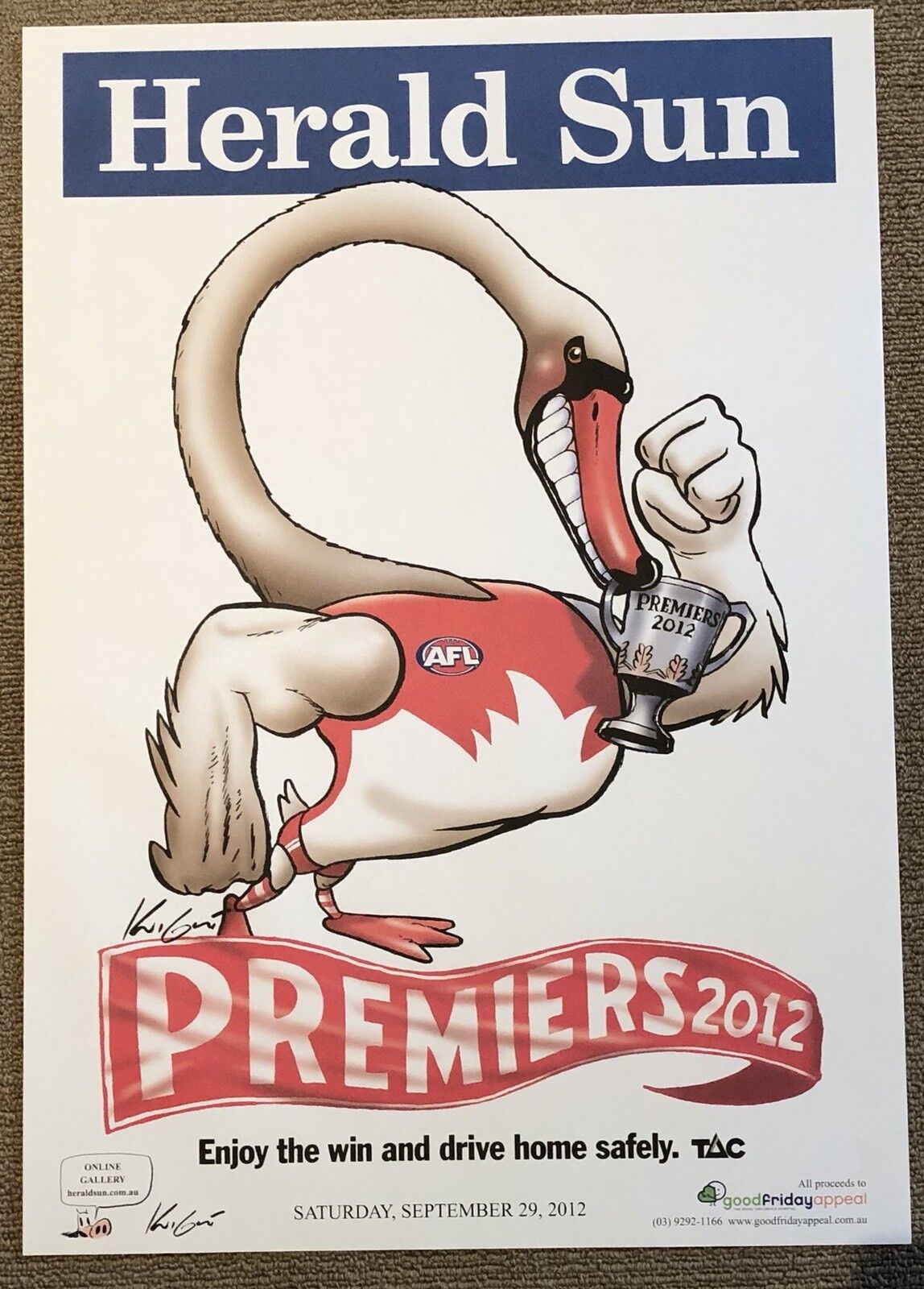 Sydney Swans WEG / Knight Premiers Poster 2005 Swanderful, 2012 & 2 X Supporters